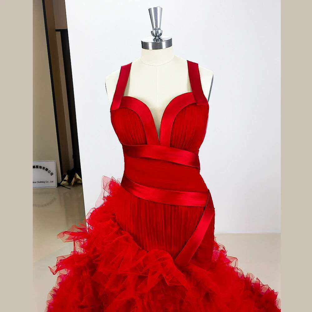 of sexy red suspend evening for women sleeveless to the floor girls chiffon ribbon prom dress