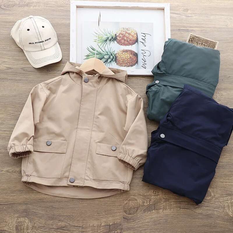 Ddmyshoesvip Spring Autumn Kid Jackets Zipper Hodded Solid Color Long Sleeve Children Windbreak Casual Exterior Students Boys Coats