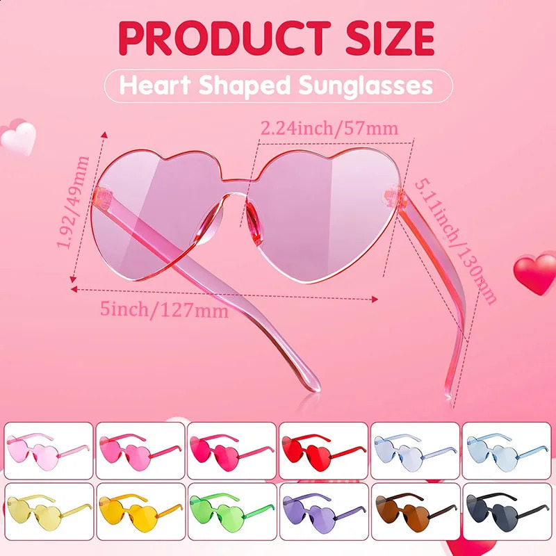 12-100Pcs Kids Heart Shaped Sunglasses Party Favors Birthday Children Heart Sun Glasses Rimless Candy Colorful Girls Boys Gifts 250221