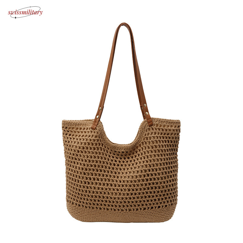 Large capacity commuting tote for women's spring and summer 2025 new single shoulder beach vacation grass woven bag #swissmilitary