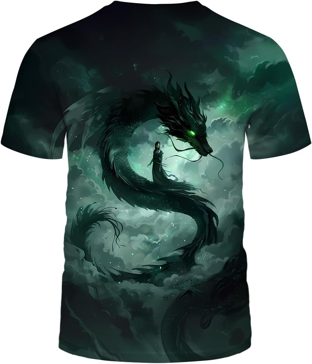 Mens T shirt Traditional Chinese Dragon T-Shirt Funny Anime Graphic Tee Shirt tee Casual tops summer clothes cool green