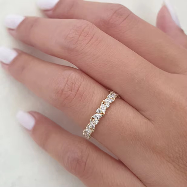 Custom Trendy Ring Jewelry Gold Plated Cubic Zirconia Eternity Ring Promise Diamond 925 Sterling Silver Engagement Wedding Ring