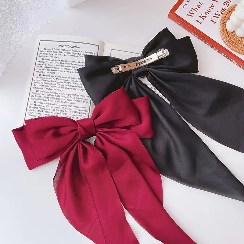 Elegant Solid Large Bow Ribbon Hair Clip For Women Girl Sweet Headbands Soft Satin Hairpin Hairgrip Fashion Accessories 250218