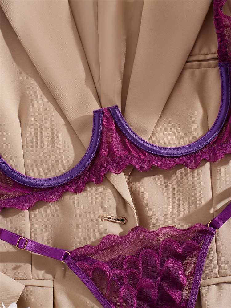 Womens Lingerie Ultra Sexy Open Bra Thong Sets Delicate Lace Underwear Hollow Ultrathin Exotic Sets Crotchless Erotic LingerieXJ250301