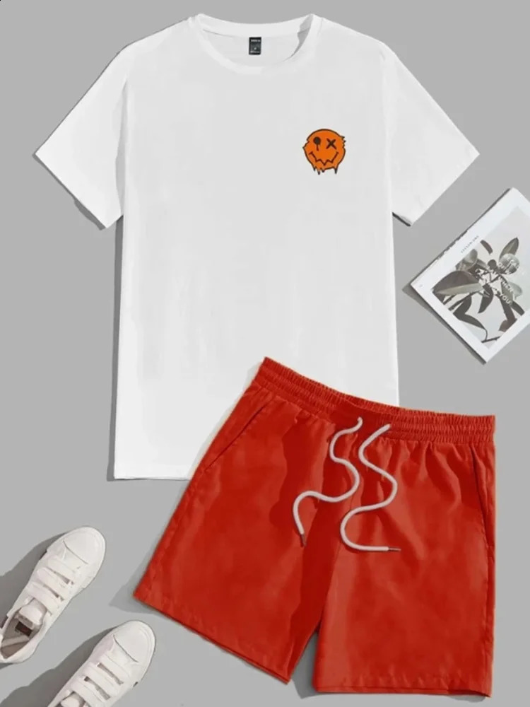 Summer Mens Short Sleeve Set Daily Casual Mens T-shirt Outdoor Mens Beach Shorts 2-piece Set 3D Printed 250225