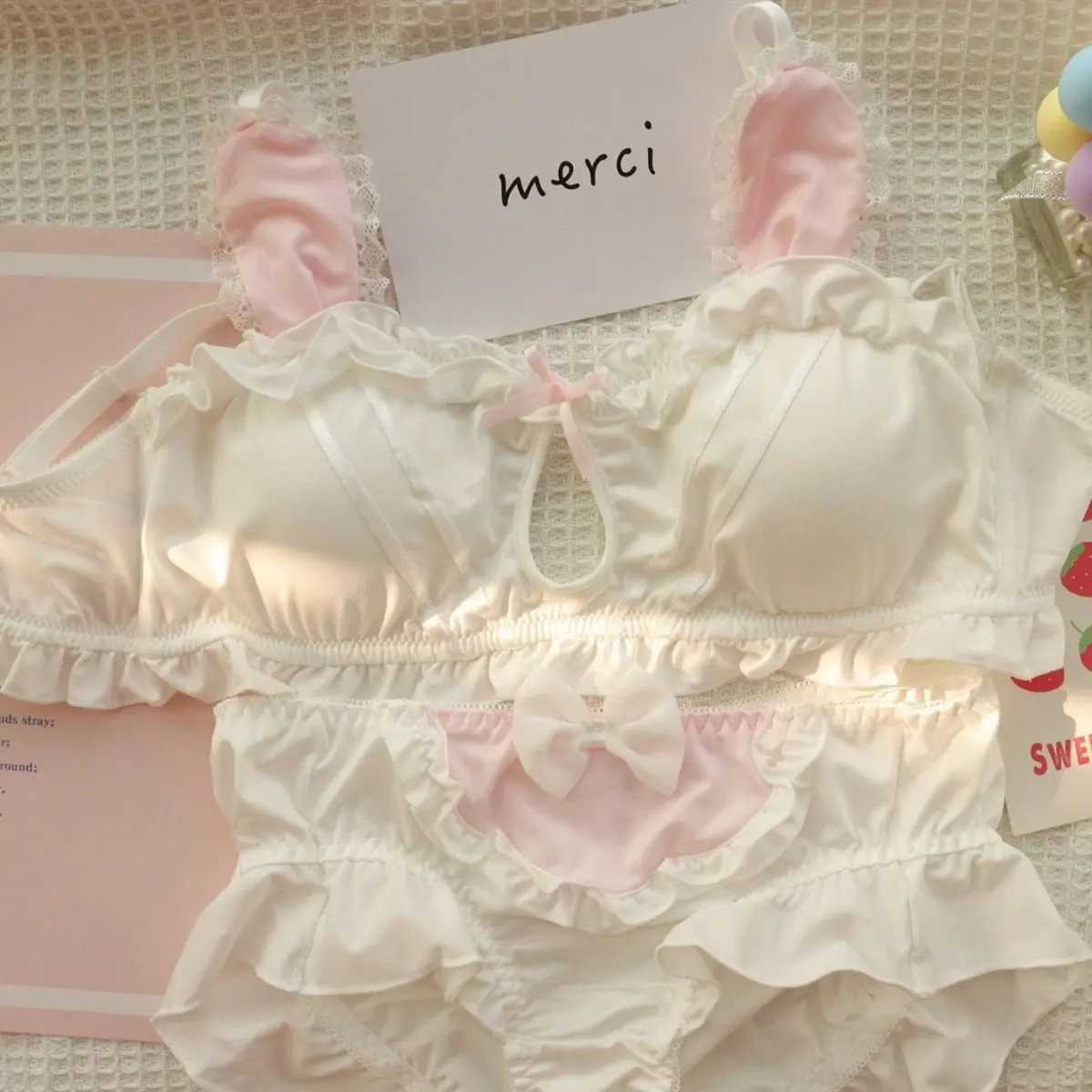 Lolita Cute lingerie women Japanese Rabbit ears sweet girl small chest pull together no underwire bra setXJ250301