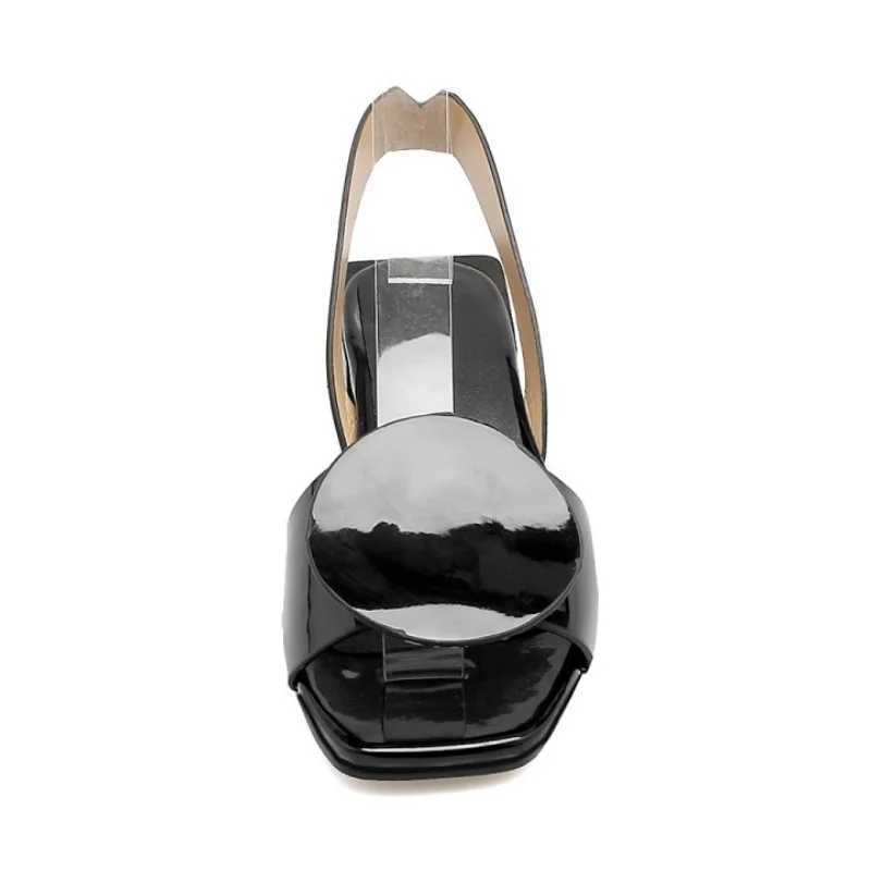 Black White Sandals Wen Summer Square H Slip On Off New Ladies Shoes Cust Patent Leather Sandalias Hot Mujeres Wsh3893 Z250301