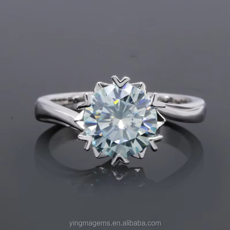 Fashion Engagement Wedding Colored Dia Jewelry Sier Blue Moissanite Ring for Women