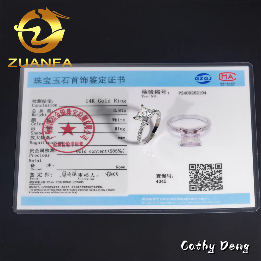 14K Real Gold VVS Moissanite Diamond Women Engagement Ring Set Princess Cut Solitaire Ring Hip Hop Jewelry Wedding Ring Band