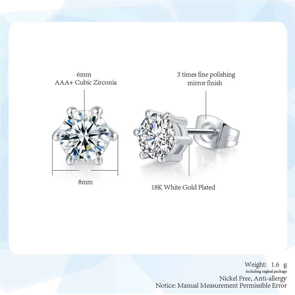 Classic Zirconia Stud Earrings for Women Men Sparkg Crystal Rose Gold Color Wedding Engagement Ear Accessories Jewelry E035