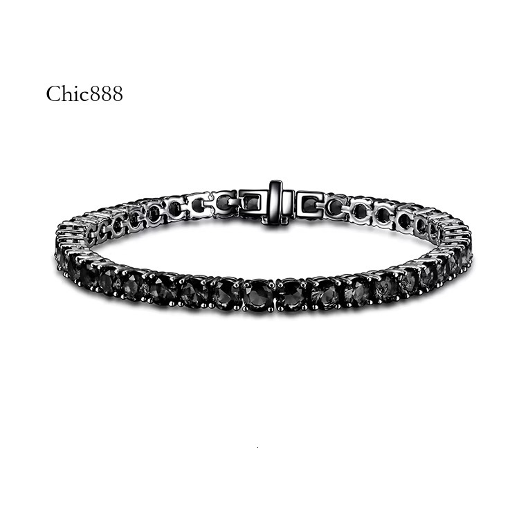 Black Gun Plated Sier Iced Out baguette Cubic Zirconia Cz Tennis Bracelet