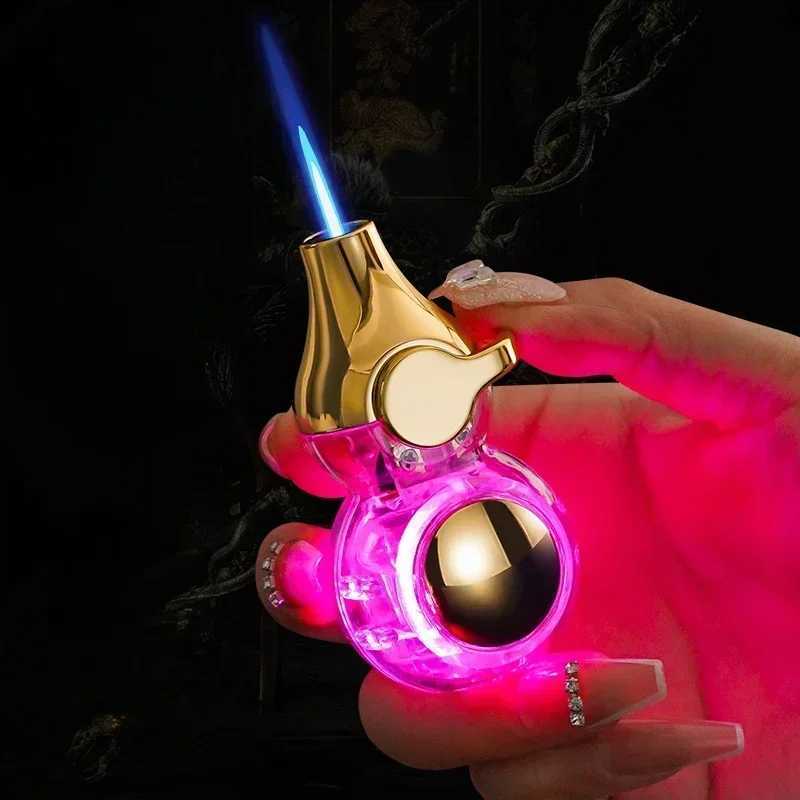 Ransparent Electric Butane Gas Lighter Windproof Straight Torch Lighter Colorful Lights Green Flame Cool NewT250301