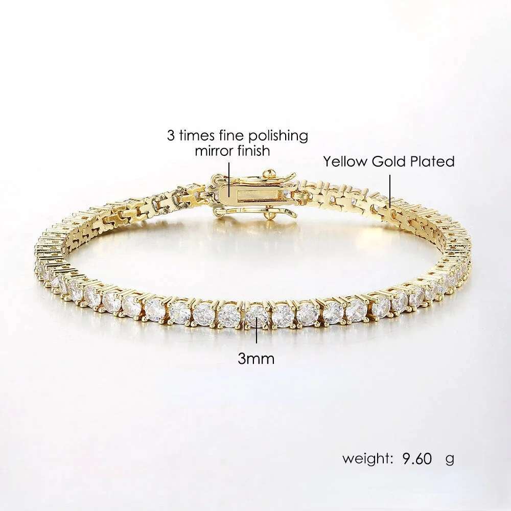 Crystal Tennis Bracelet for Women Punk Hiphop AAA+ Cubic Zirconia Wedding Gold Color Hand Chain Jewelry