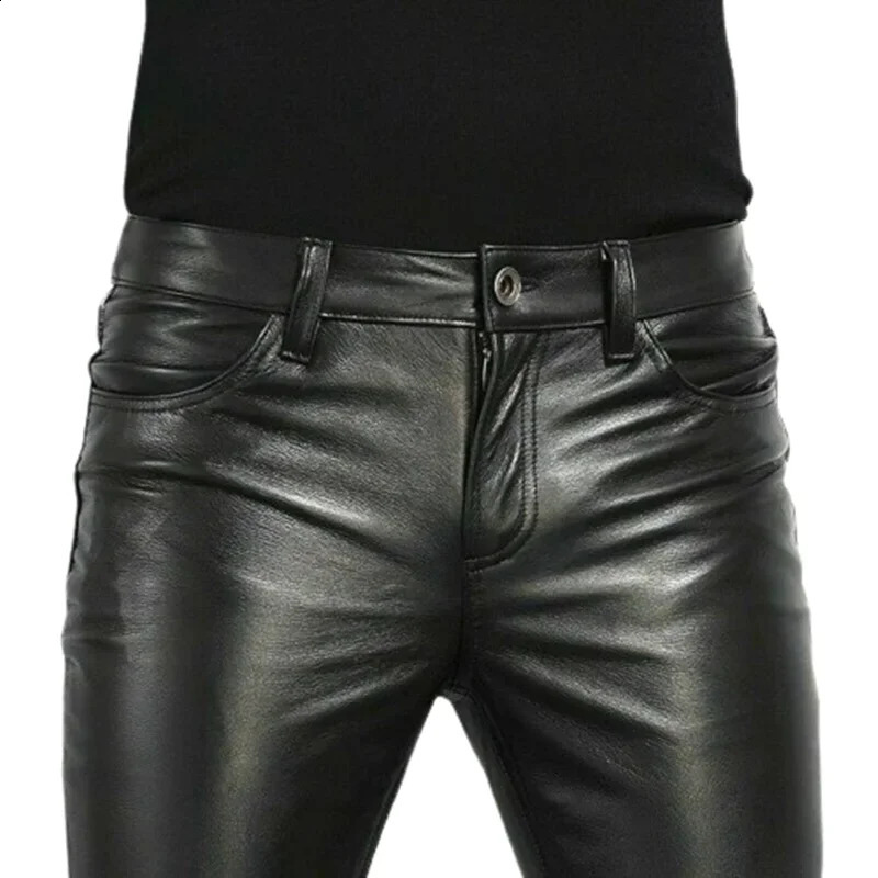 Choice PU Leather Pants Mens Fashion Rock Style Night Club Dance Faux Slim Fit Skinny Motorcycle Trousers 250228