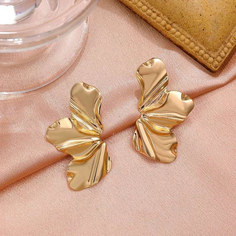 Stainless Steel Chic Half wer Stud Minimalist Irregular Petal for Women 2024 New Gold Color Earrings Party Jewelry