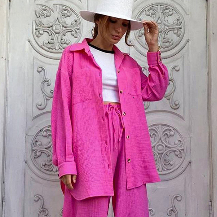 New2 New Autumn Fashion Casual Women's Long Sleeve Shirt High Waist Wide Leg Pants Small Two Piece Set