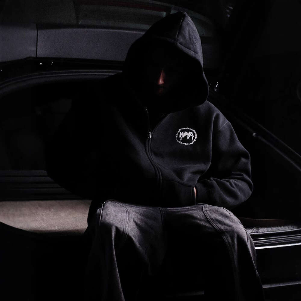 American Flying Goddess Embroidered Badge Open Chest Zipper Coat High Street Pure Cotton Couple's Loose Hoodie