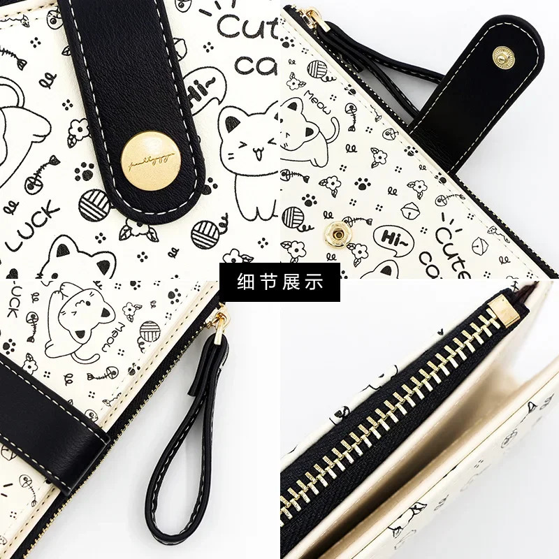 Cute cartoon long wallet womens multifunctional card wallet cat pattern clutch bag womens zipper coin wallet 250228