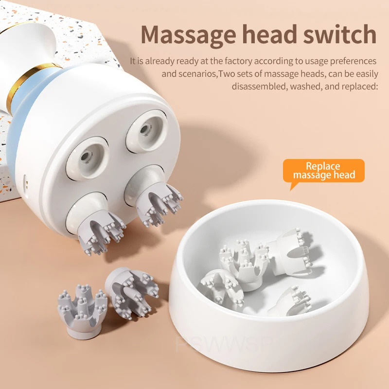 Electric Head Massager Wireless Kneading Scalp Massager Hair Growth Body Therapy Neck Shoulder Vibration Machine Head Scratcher 250221
