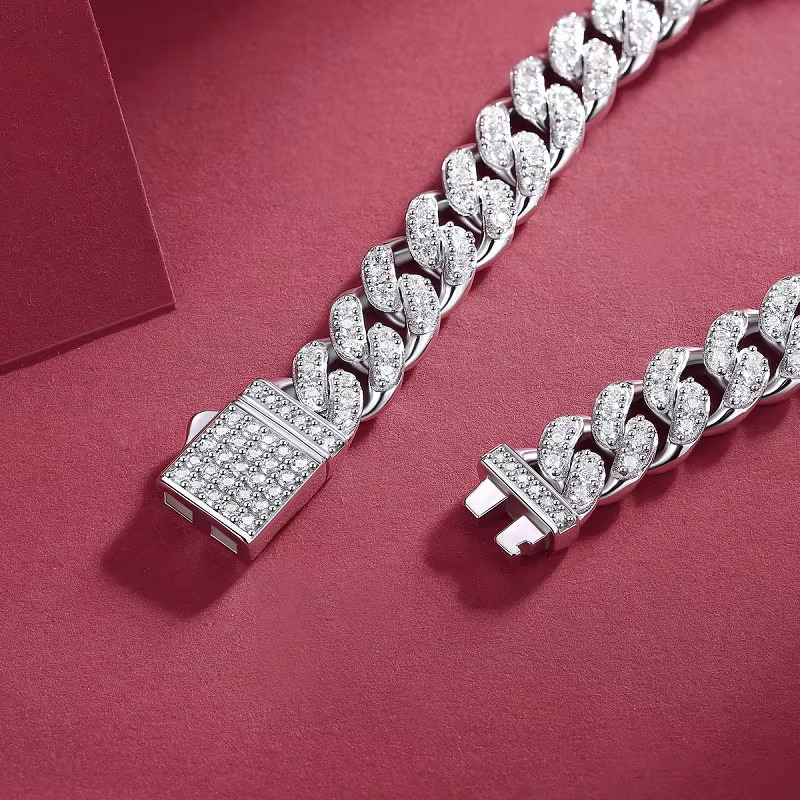 sterg Sier Jewelry 8mm Hiphop Cuban Men Hip Hop Mens Moissanite Bracelet