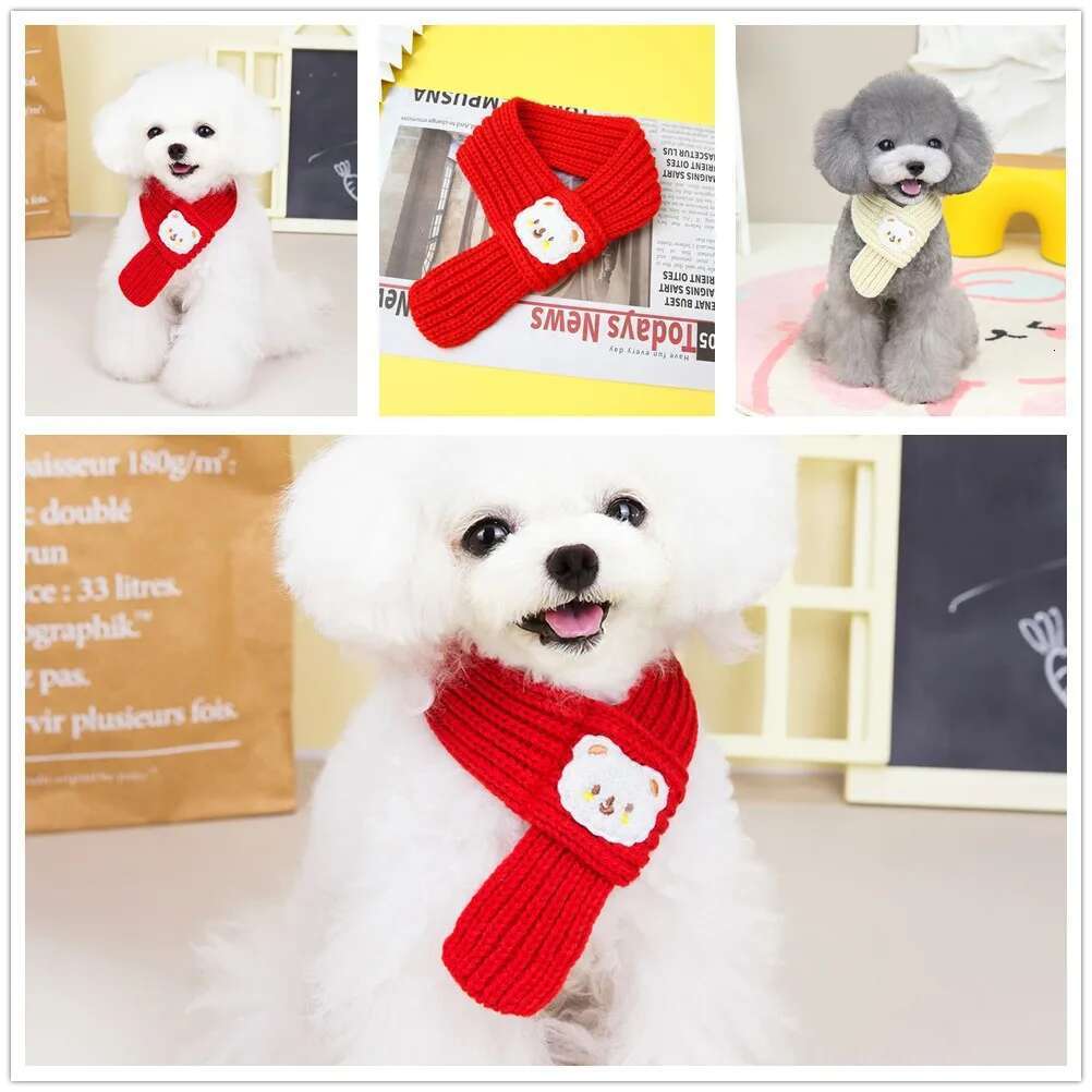 Update Autumn/Winter Knitted Soft Comfortable Warm New Year's Christmas Scarf Cats Puppy Accessories Pet Supplies