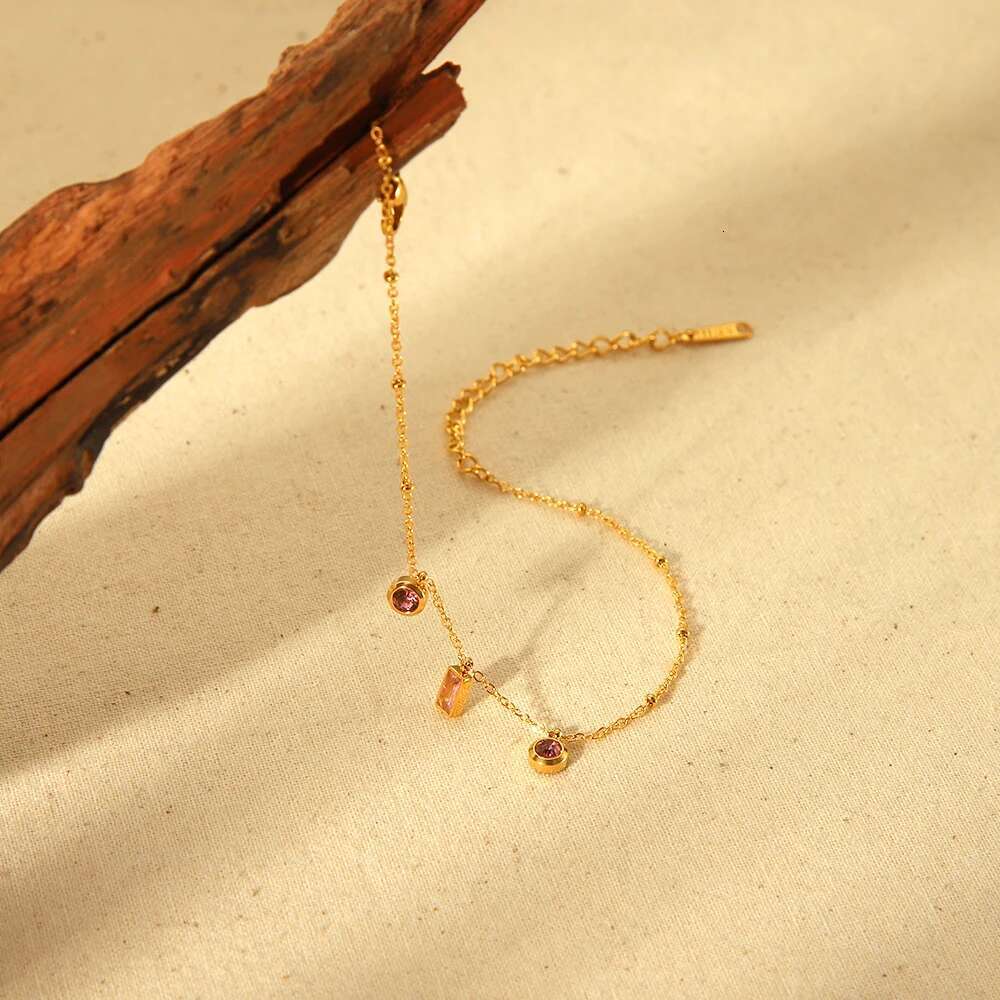 Waterproof Gold Plated Stainless Steel Glass Stone Charms Necklace Bracelet Set for Women Fashion Jewelry Gift