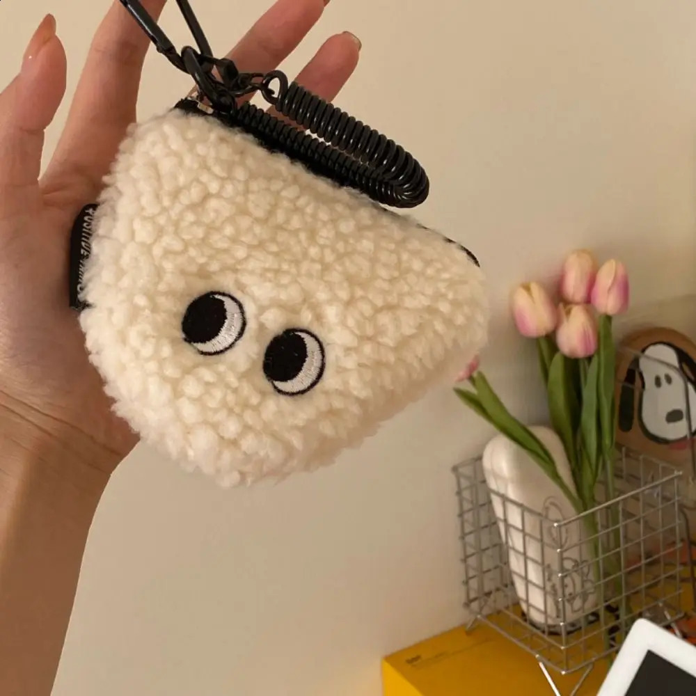 1 Pc Rice Ball Coin Purse Zipper Plush Small Wallet with Lanyard Student Bag Pendant Minority Cute Small Item Storage Bag 250228