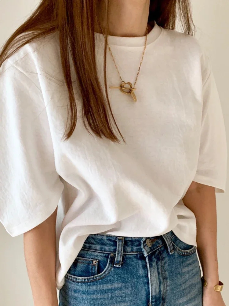 Summer T Shirt Women Cotton Elasticity Woman Clothes Oversize Tops Pink White Tshirt Loose Maxi Female Short Sleeve Tee 250225