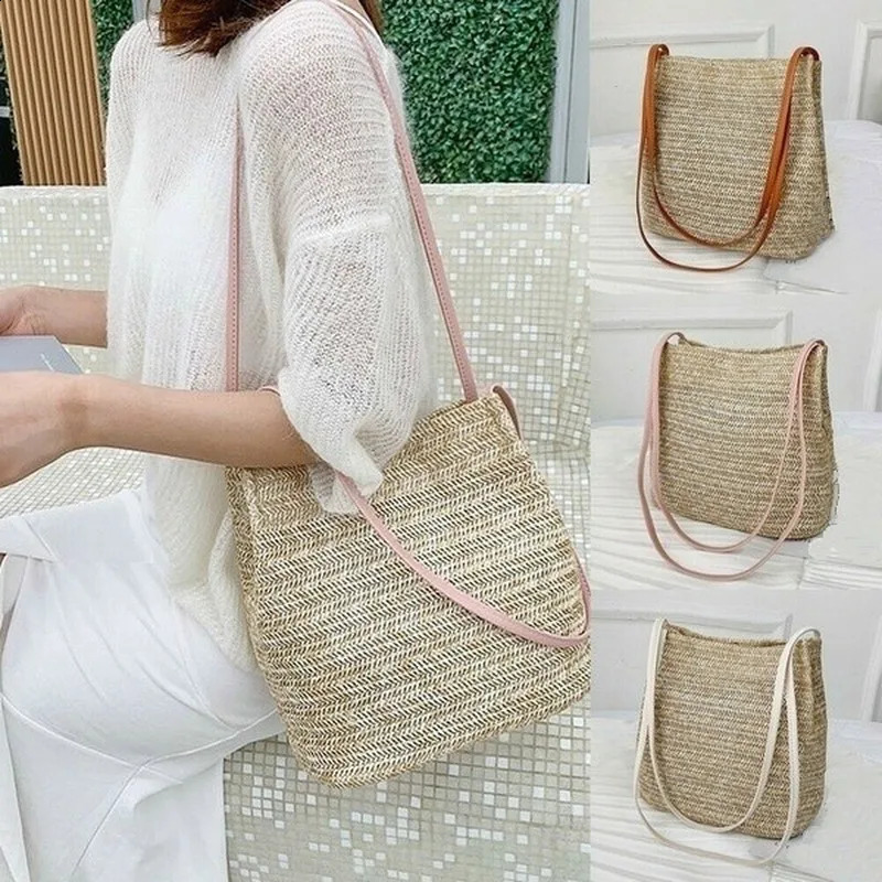 Womens Straw Woven Handbag Large Rattan Basket Beach Bag Summer Women Messenger Crossbody Bags Girls Small Beach Handbag 250228
