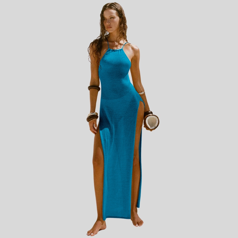 New European and American sexy double-sided high-split suspender beautiful back knitted dress beach vacation dress