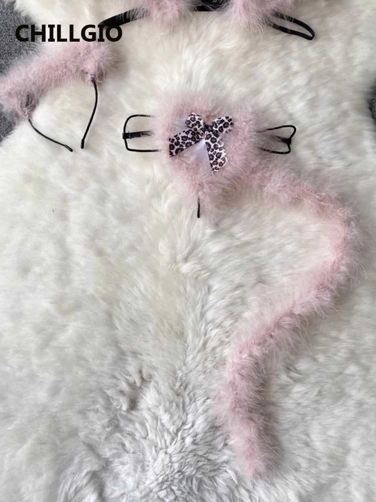 CHILLGIO Women Leopard Print Fur Bra Brief Suits Fashion Sleepwear Erotic Intimate Underwear Hotsweet Sexy Lingerie 4 Pieces SetXJ250301