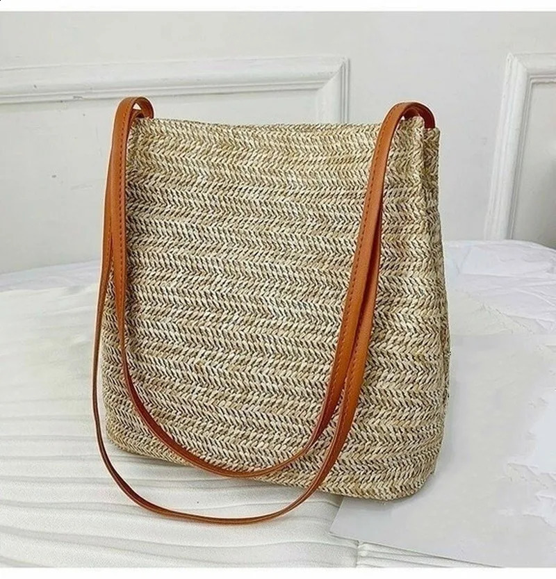 Womens Straw Woven Handbag Large Rattan Basket Beach Bag Summer Women Messenger Crossbody Bags Girls Small Beach Handbag 250228