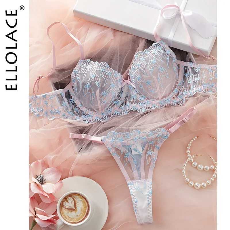 Ellolace Fairy Lingerie Ultra Sexy Transparent Bra Lace Daring Lingerie Woman Floral Embroidery Beautiful Intimate Quick SetXJ250301