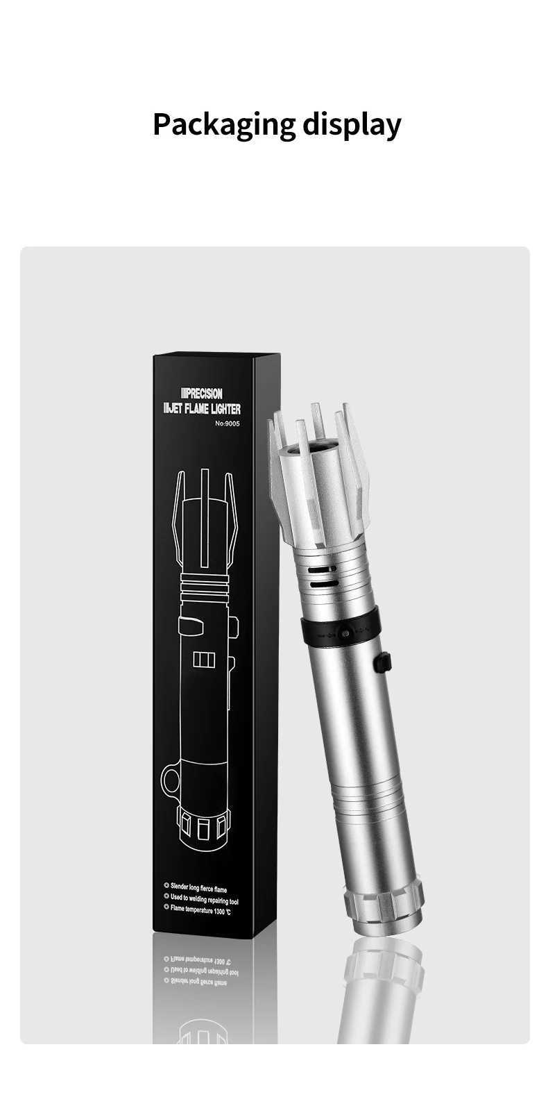 Metal Lightsaber Style Gas Lighter Powerful Red Flame Turbine Jet Torch Outdoor Compass Windproof Lighter BBQ Welding Cigar ToolT250301