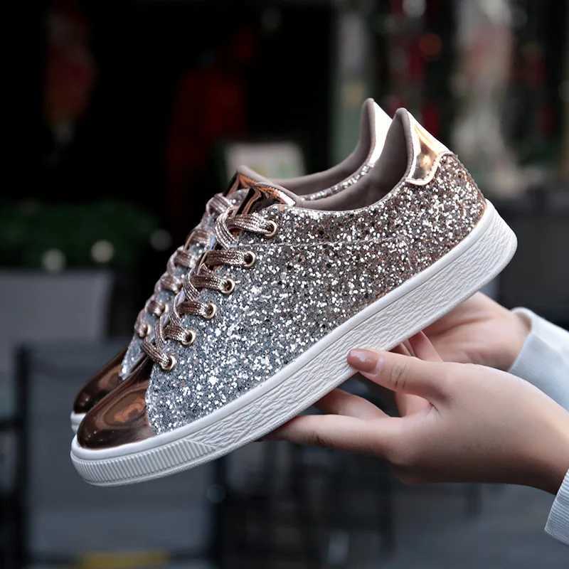 Women Vulcanize Shoes Sneakers Bling Shoes Girl Glitter Casual Female Breathable Lace Up Outdoor Sport Shoes Womens ShoesXJ250301