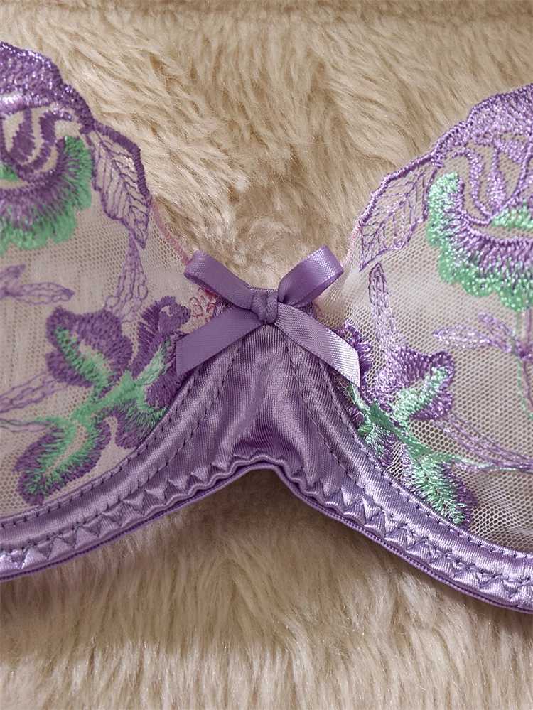 Womens Lingerie Purple Embroidery Lace Underwear Sexy Girl Bra Set See Through Lingerie Fancy Mesh Underwear Lingerie Ultra SexyXJ250301