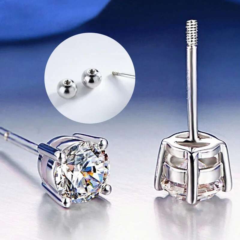 Real 0.5-2ct Moissanite Screw Stud D Color Sterg Sier 4 Prong Dia Earrings For Women Wedding Fine Jewelry
