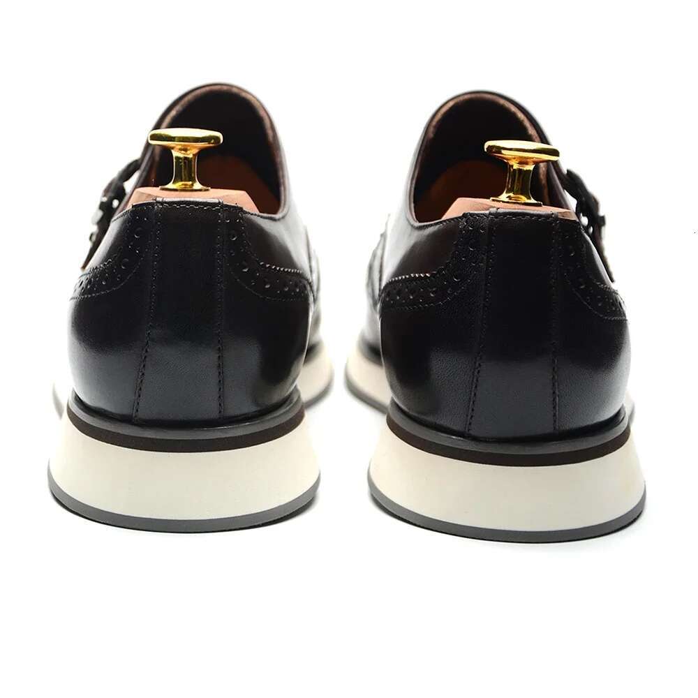 European Men Sneakers Genuine Cow Leather Monk Strap Basic Double Buckles Wingtip Brogue Casual Office Party Mens Shoes