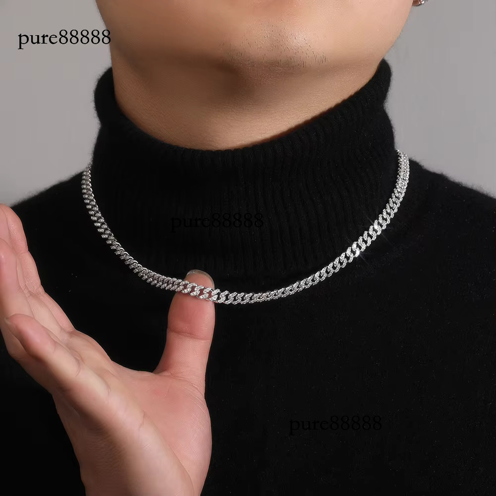 Boutique 6MM Cuban Chain Pure Sier Pyroxene Hiphop Jewelry Men's and Women's Necklace Bracelet Wedding Religion
