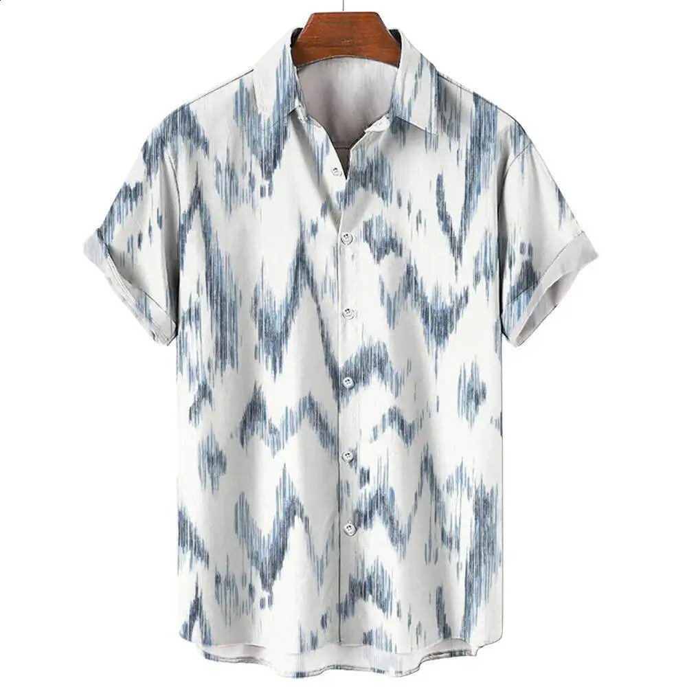 Summer Fashion Irregular Striped Printed Tops Mens Short Sleeve Shirts Casual Business Daily Street Oversized S5XL 250226