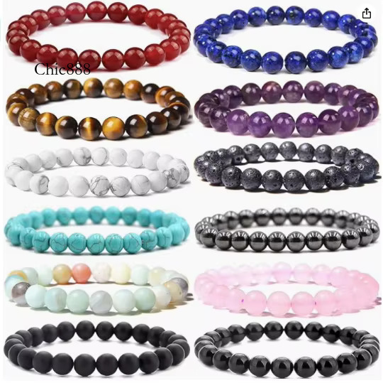 Unisex Classic Natural Stone Beaded Agate Tiger Eye Turquoise Stretch Yoga Bracelet for Men and Women Gift