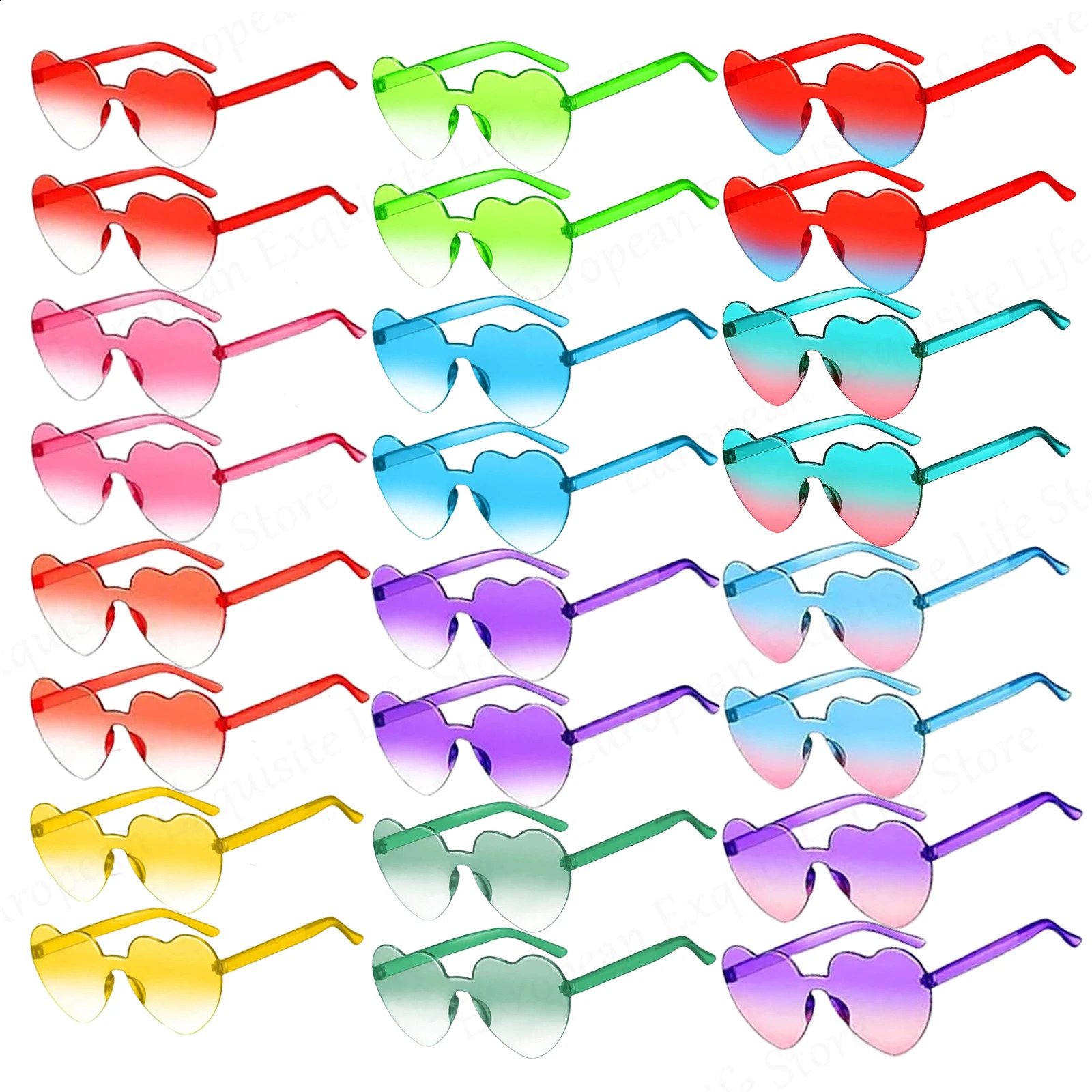 12/24/48Pcs Bachelor Party Sunglasses Heart Shaped Rimless Sunglasses Bulk Gradient Colorful Fun Sunglasses for Party Favor 250221