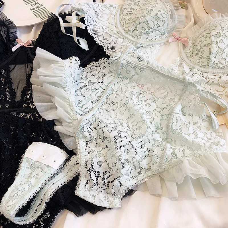 Sexy lace hollowed out one-piece bodysuit private thin section soft steel ring beauty back bra micro shaping lingerieXJ250301
