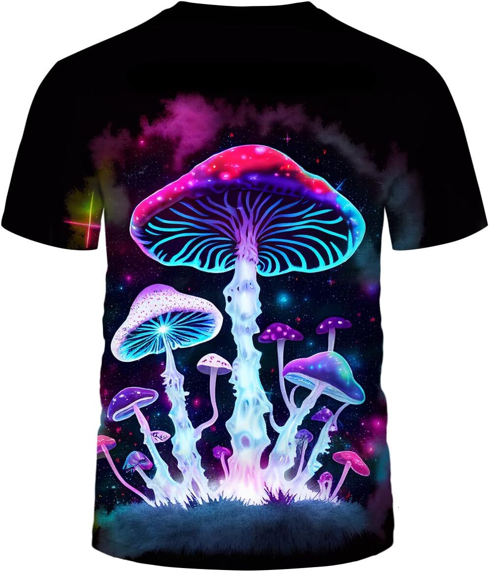 Mens T shirt Men's Hippie Mushroom Print Summer Short Sleeve T-Shirt tee Casual tops summer clothes Cool patterns