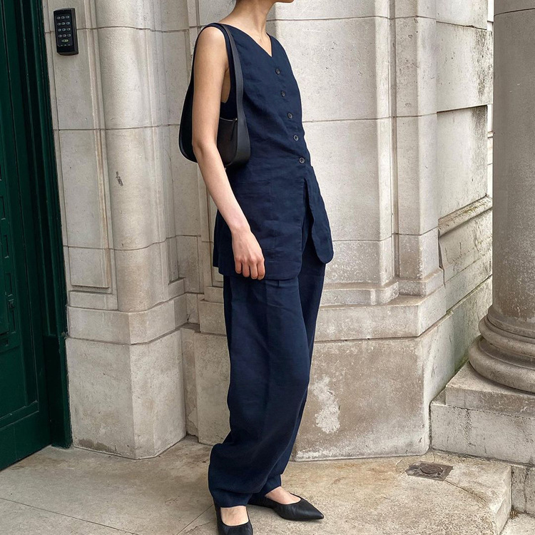 Tibetan Blue Sleeveless Vest Pants For New4 Summer Fashion New Style, Waist And Tank Top, Slimming Two Piece Set