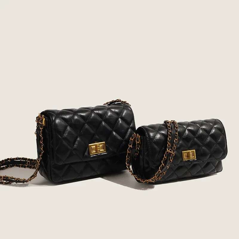 2025 New High End Fashion Versatile Floral Style Black Gold Chain Small Square Women's Single Shoulder Diagonal Cross Bag