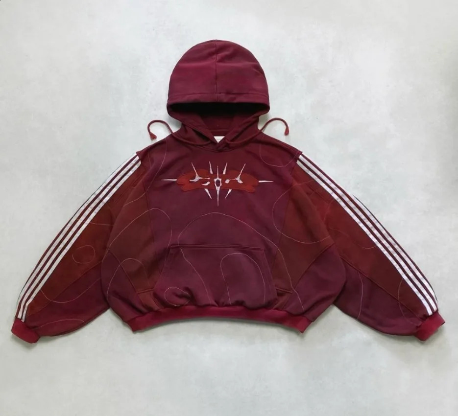 American Street Embroidery Washed Collage Hoodies Y2K Retro Loose Leisure Sports Hoodies for Men and Women Pullover Clothes 250228