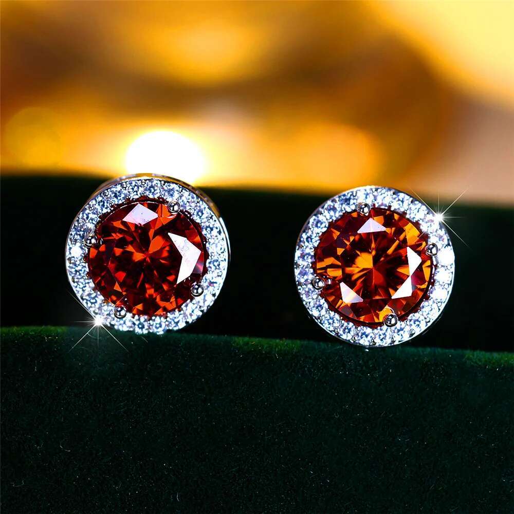 Male Female Crystal Purple Blue Green Round Stud Earrings Sier Color Wedding Jewelry For Women Men