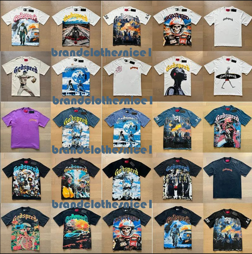 Godespeed Designer T Shirt Men's Vintage Washed Black Cotton T-Shirt - Godspeed Designer Graffiti Foil Print, Streetwear Hipster Style, US Size S-XL, Beach & Casual Wear