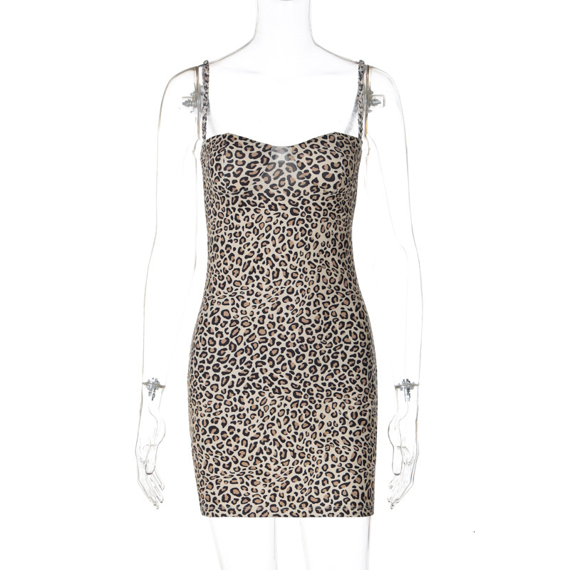 Wind Women's Clothing New Summer New Product Fashionable Sexy Backless Leopard Print Wrapped Hip Suspender Dress